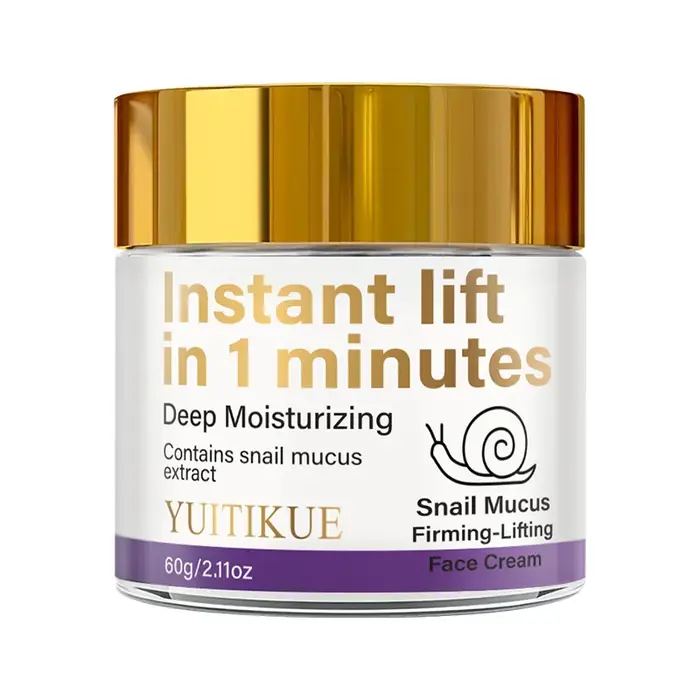 Crème raffermissante à la mucine d'escargot qui lifte instantanément en 1 minute, hydrate en profondeur et contient de l'extrait de mucine d'escargot