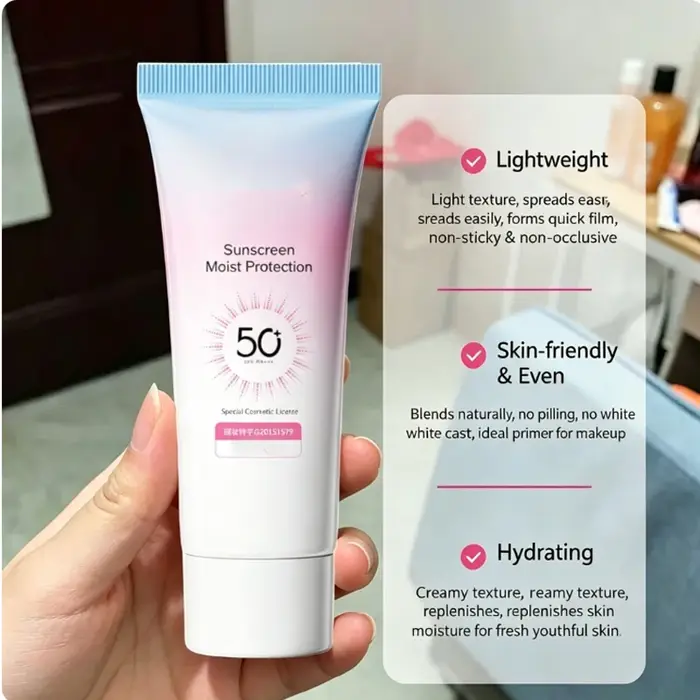 Crème Solaire Pour Visage et Corps SPF50+ Anti-Transpiration Rafraîchissante Lotion Solaire Hydratante Légère Soin Quotidien de la Peau en Extérieur