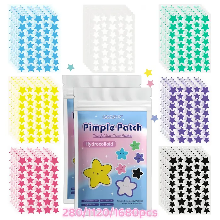 280/1120/1680pcs Patchs de boutons étoiles sept couleurs – Points hydrocolloïdes invisibles pour un 