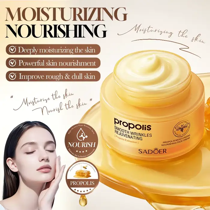 Crème pour le visage à la propolis, hydratante, nourrissante, lissante, adoucissante, rajeunissante,