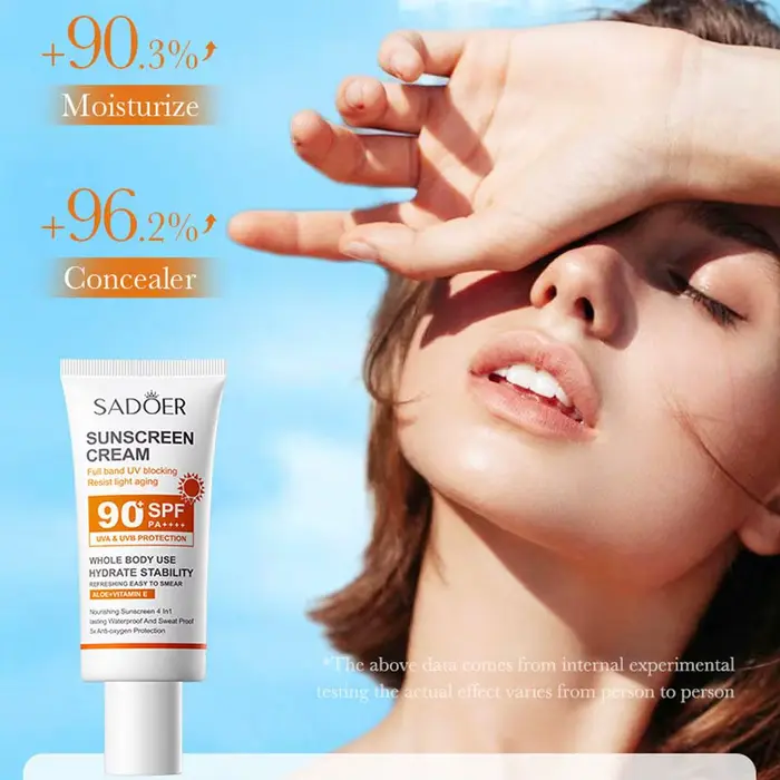 Crème solaire à haute protection SPF50+ SPF90+ PA+++ Imperméable Résistante à la transpiration Hydratation longue durée 50g/90ml