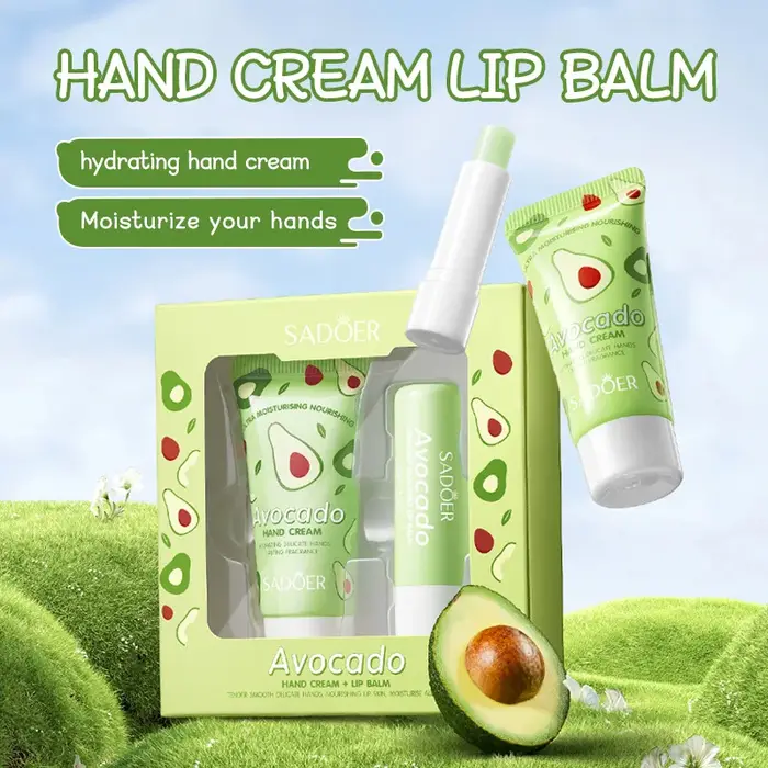 Ensemble de crème pour les mains et baume à lèvres à l'avocat SADOER