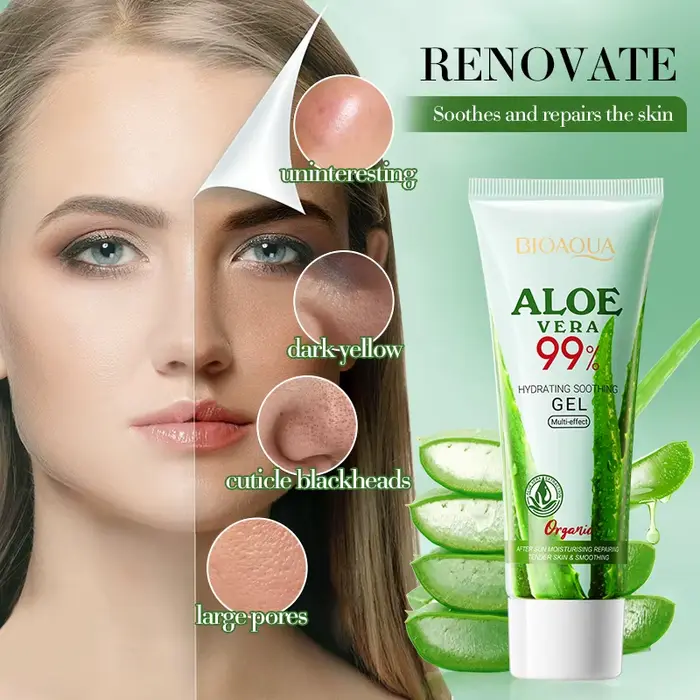 BIOAOUA Gel d'aloe vera 100 % naturel pour le visage et le corps