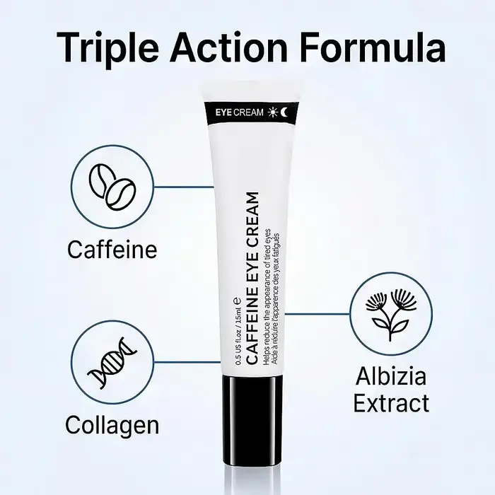 Crème pour les yeux à la caféine réduit les poches et les cernes, crème revitalisante légère pour le contour des yeux avec caféine, soin raffermissant pour les yeux