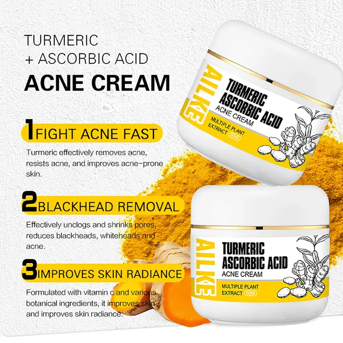 Crème pour le visage éclaircissante au curcuma naturel AILKE, boostant l'éclat, hydratant pour la peau, crème anti-acné pour le visage, pour tous les tons de peau