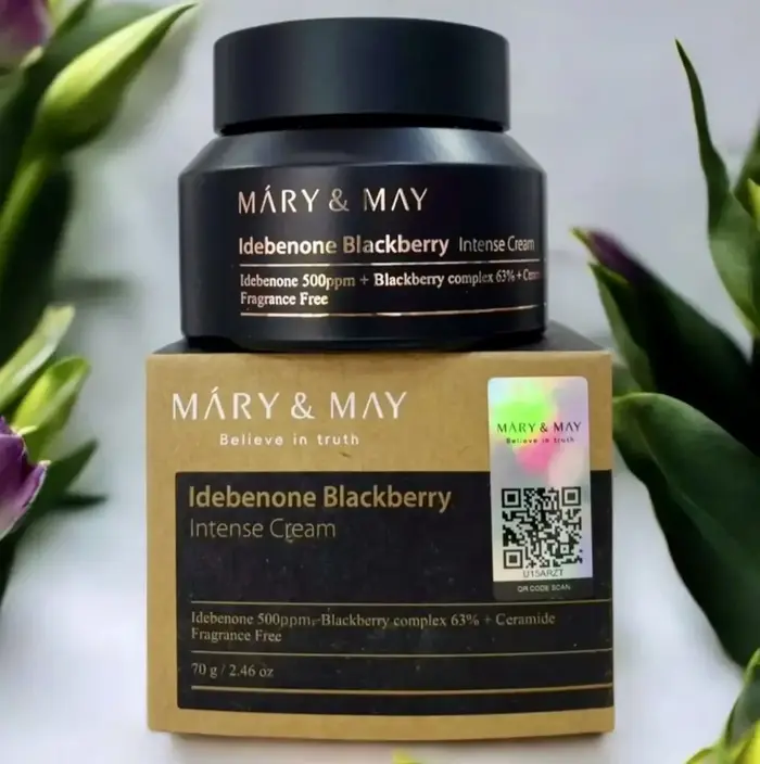 MARY& MAY Crème Intense à l'Idébenone et à la Mûre 70g Collagène Hydratant Naturel Doré Nourrissant en Profondeur