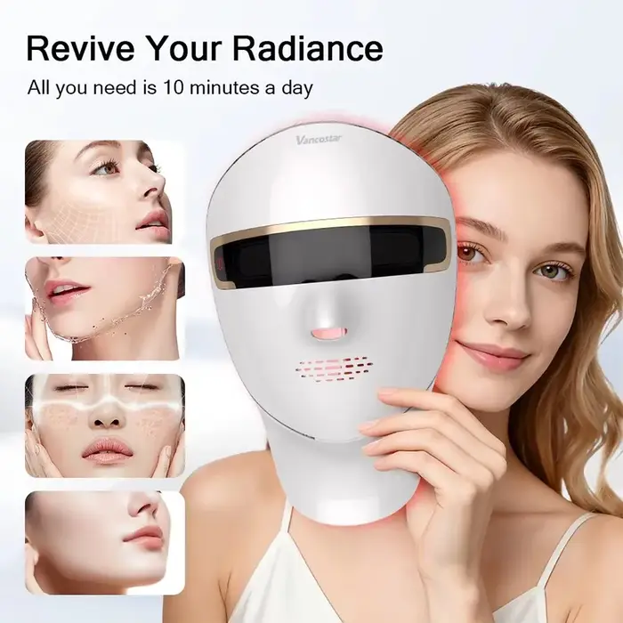 Masque facial LED pour le soin du cou, 98 LED, 7 couleurs de lumière rouge, contrôle tactile, rechargeable, rajeunissement de la peau, anti-âge, appareil de beauté sans fil