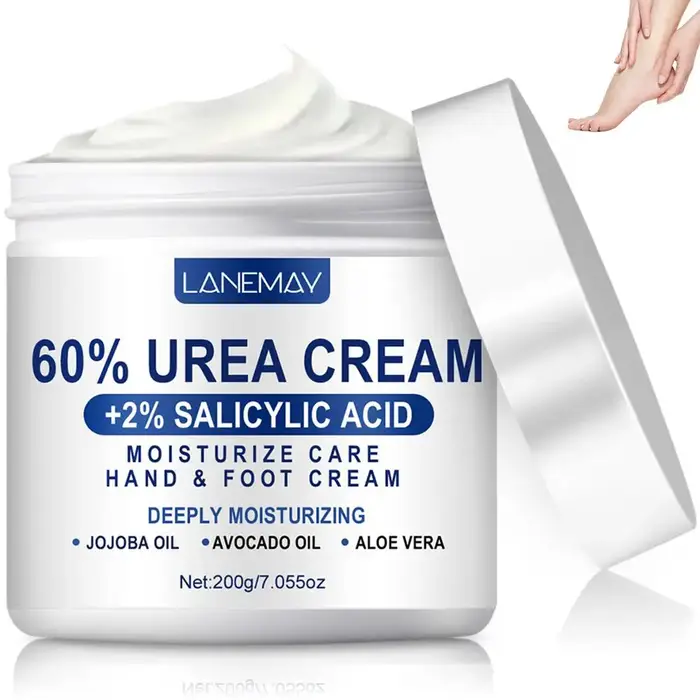Crème à l'urée 60% et acide salicylique 2%, crème pour les pieds secs et gercés, talons, genoux, coudes, mains, crème hydratante pour les mains et les pieds 200g