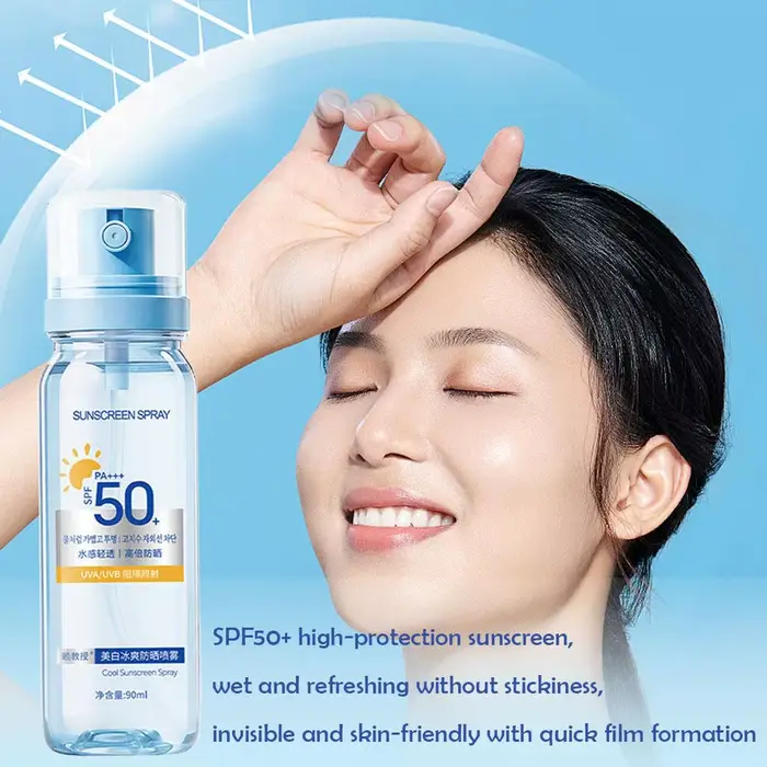 Spray solaire rafraîchissant SPF50+ hydratant et blanchissant pour le visage
