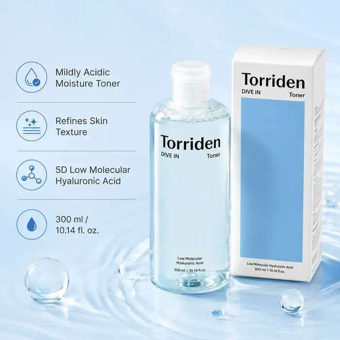 Torriden DIVE IN Tonique à l'acide hyaluronique à faible poids moléculaire 300 ml Eau hydratante et rafraîchissante pour le visage Hydratant Anti-dessèchement de la peau
