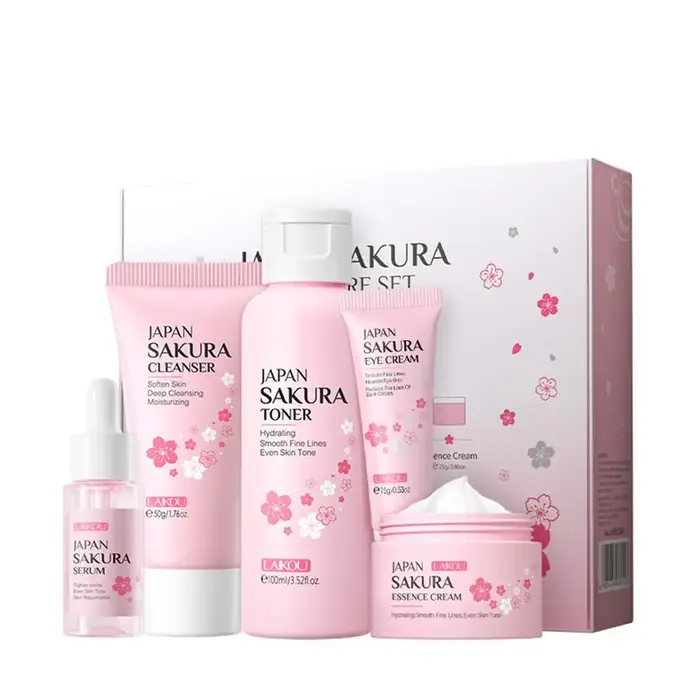 Coffret cadeau 5 pièces fleur de cerisier Sakura ensemble de soins de la peau ensemble de soins de l