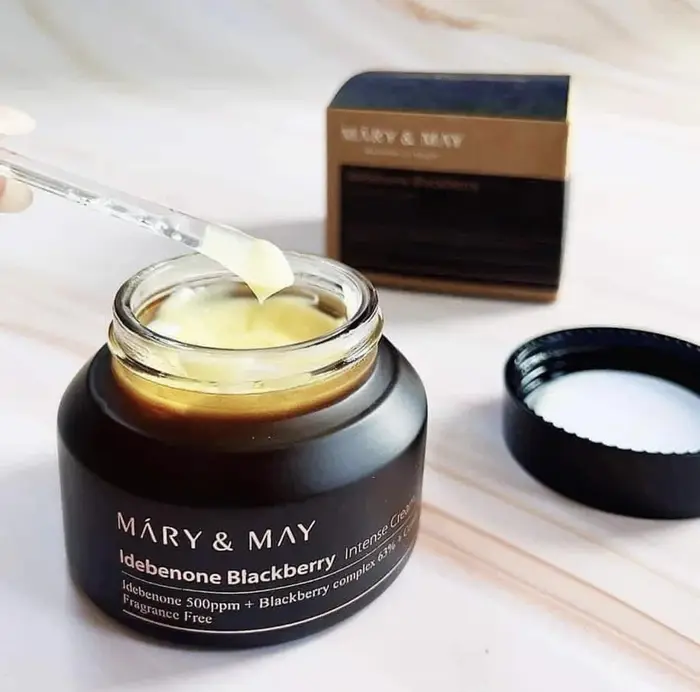 MARY& MAY Crème Intense à l'Idébenone et à la Mûre 70g Collagène Hydratant Naturel Doré Nourrissant en Profondeur