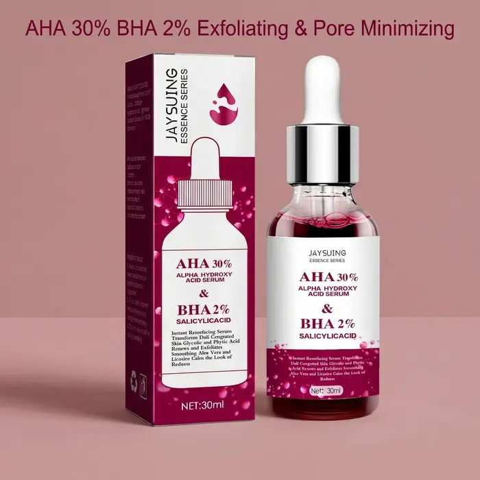 Sérum Resurfaçant 30% AHA BHA à l'Acide Glycolique – Purifie les Pores Obstrués, Lisse la Peau Terne, Apaise les Rougeurs à l'Aloe, Essence Exfoliante Douce