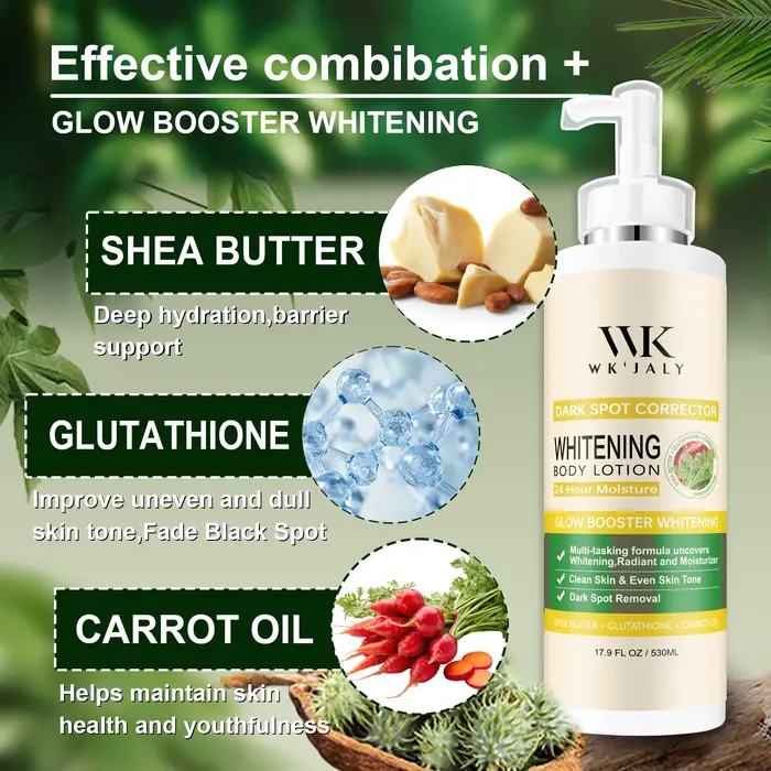 Lotion corporelle éclaircissante WK JALY au glutathion, correcteur de taches brunes, avec huile de c