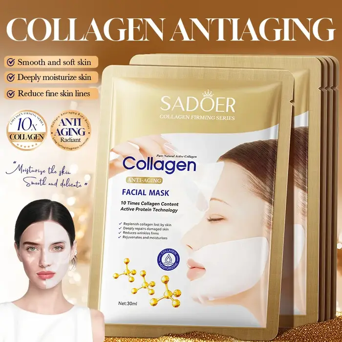 Masque facial coréen au collagène anti-rides, atténue les ridules, anti-âge, raffermit la peau, hydrate, éclaircit, soin de la peau