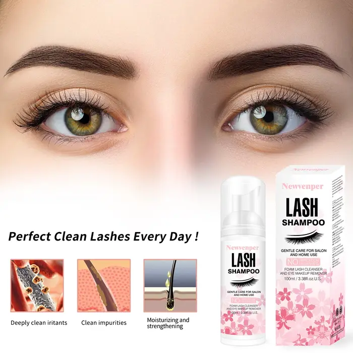 Shampoing pour cils 100ML + brosse et baguette de Mascara nettoyage moussant pour les paupières
