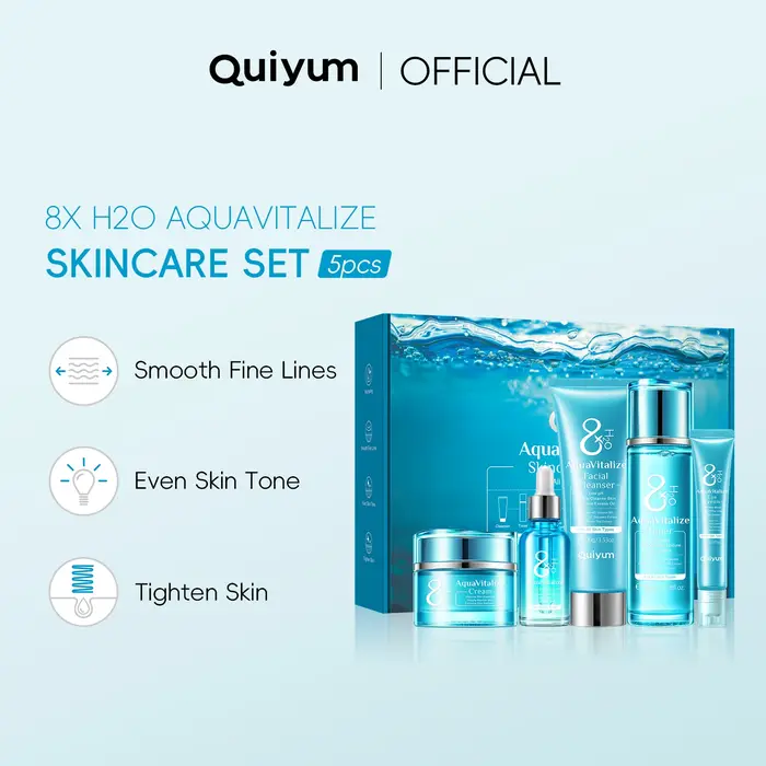 QUIYUM 8X H2O AquaVitalize ensemble de soins de la peau 5 pièces Kit d'hydratation profonde lissage