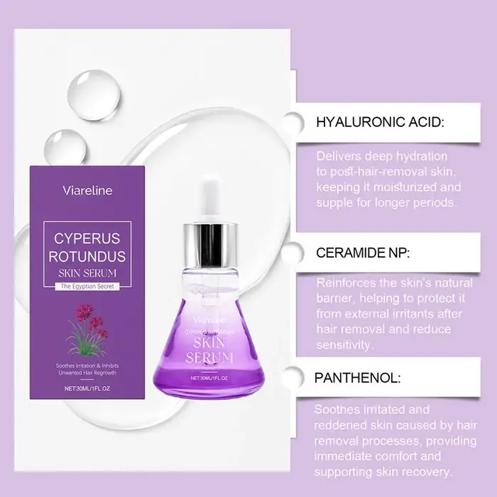 Sérum pour la peau au Cyperus Rotundus 30 ml – Essence naturelle inhibitrice et éliminatrice de poils