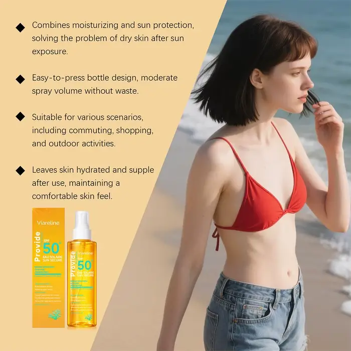 Spray solaire invisible SPF50+ Léger et non gras Texture transparente Protection
