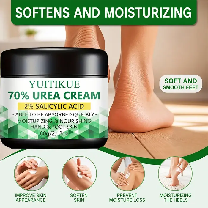 Crème pour les mains et les pieds YUITIKUE 70% d'urée, formule à 2% d'acide salicylique, crème hydratante et nourrissante pour les talons secs et rugueux, la peau des mains et des pieds