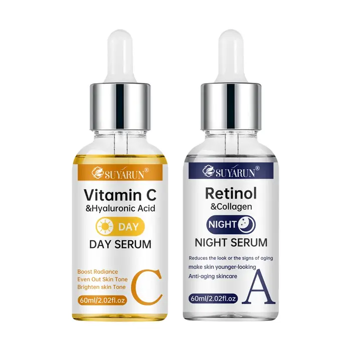 SUYARUN Day Sérum au rétinol de nuit à la vitamine C - Éclaircissant et anti-âge | Formule 2 en 1 pour la réparation de