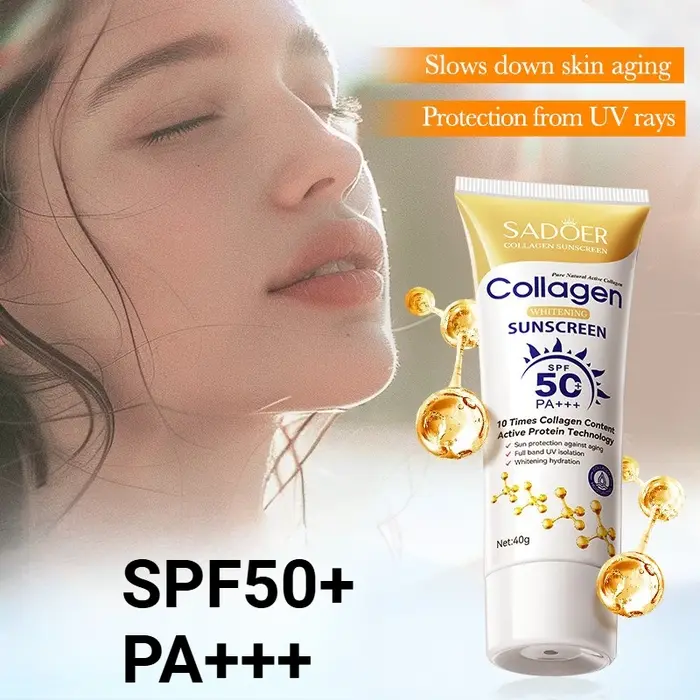 Crème solaire anti-rides et éclaircissante au collagène SPF50+ PA+++, protection UVA/UVB à large spe