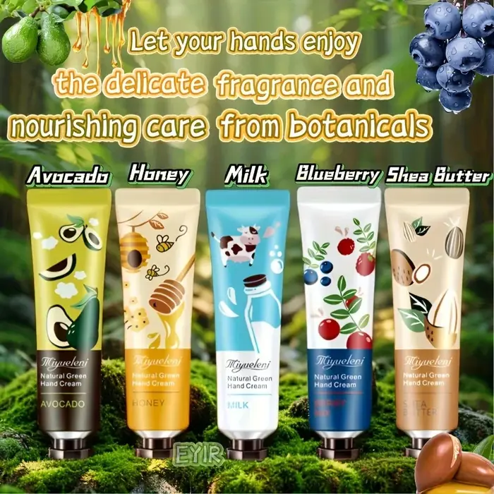 EYIR Coffret Cadeau 5 Crèmes pour les Mains Hydratantes Nourrissantes Parfum Floral Absorption Rapide Non Grasse pour Mains Sèches
