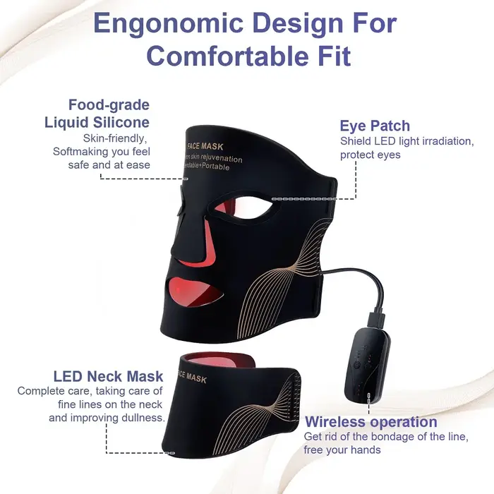 Masque facial LED sans fil avec cou 7 couleurs