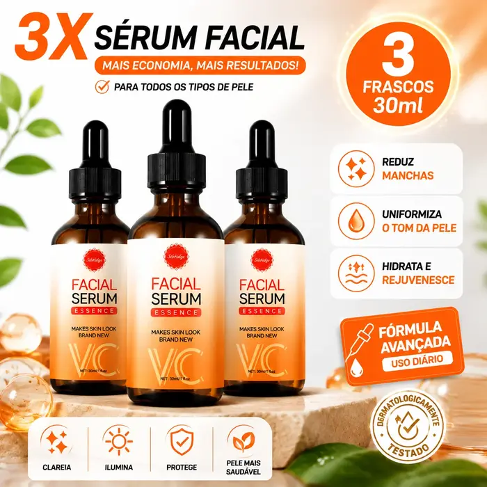 Sérum éclaircissant pour la peau à la vitamine C, combat le mélanisme et les taches, unifie et renouvelle le teint de la peau.