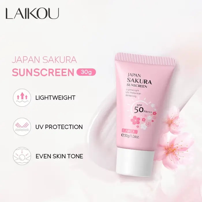 Crème solaire LAIKOU Sakura SPF50+ Protection UV Visage et Corps Rafraîchissante Imperméable Hydratante Correctrice 30g