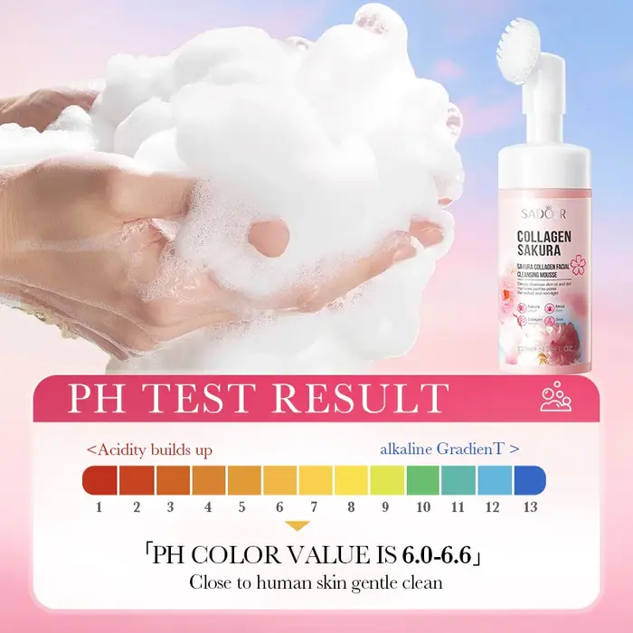 SADOER Mousse Nettoyante Visage au Sakura Hydratante Anti-âge pour Massage Facial