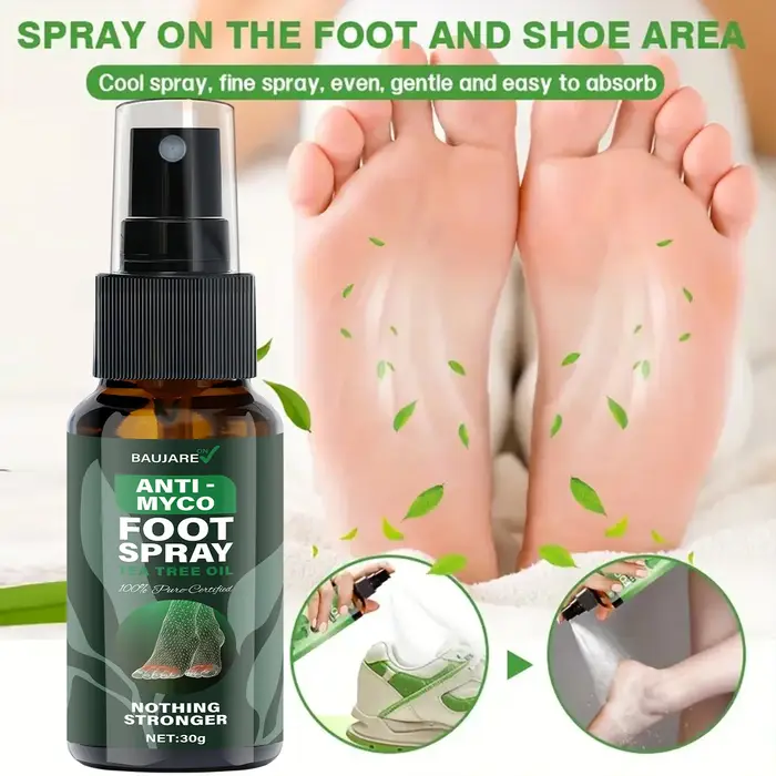 Spray pour les pieds anti-myco avec huile d'arbre à thé – Formule certifiée la plus forte à 100 % de flûte pour une