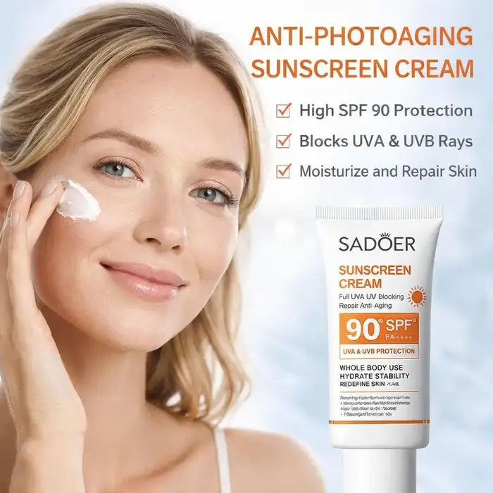 Crème solaire SPF 90+ PA++++, crème solaire légère quotidienne pour le visage et le corps, crème solaire pour la plage, le jogging, les sports de plein air