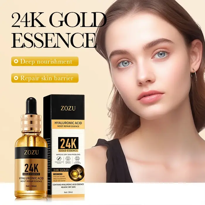 Sérum réparateur à l'acide hyaluronique, Essence pour le visage en or 24K, hydratant et adoucissant