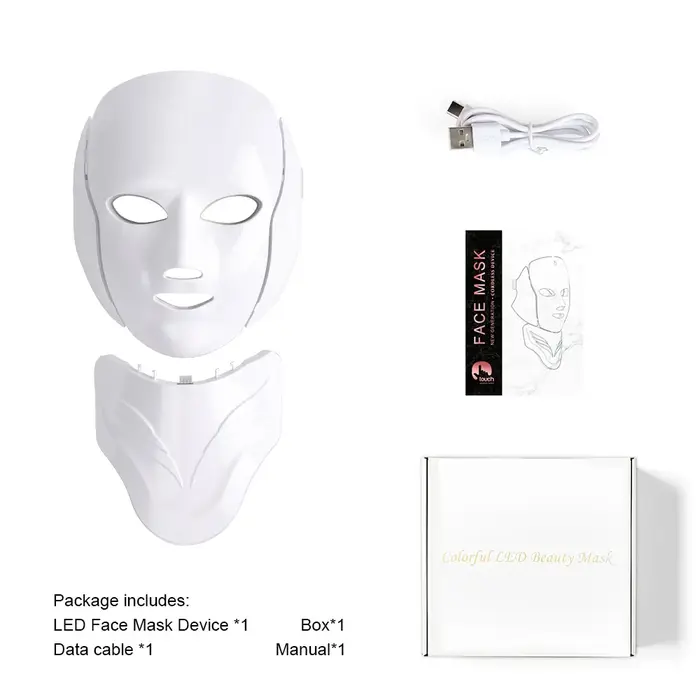 Masque LED rechargeable 7 couleurs pour le visage et le cou, appareil de soin de la peau portable sa