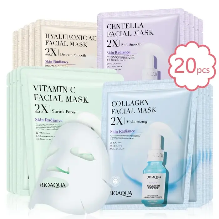 20 pièces/5 pièces Centella collagène masque Facial VC hydratant rafraîchissant feuille masques acide hyaluronique