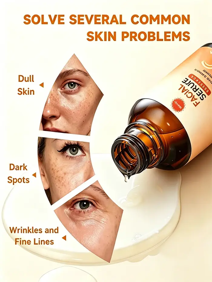 Sérum éclaircissant pour la peau à la vitamine C, combat le mélanisme et les taches, unifie et renouvelle le teint de la peau.