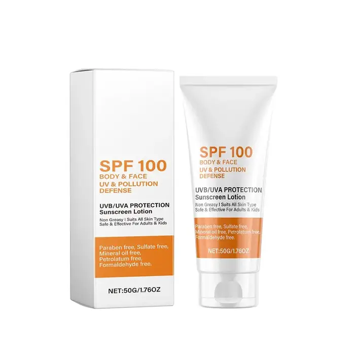 Lotion solaire légère non grasse SPF100, crème solaire à protection UVA UVB à spectre complet, crème