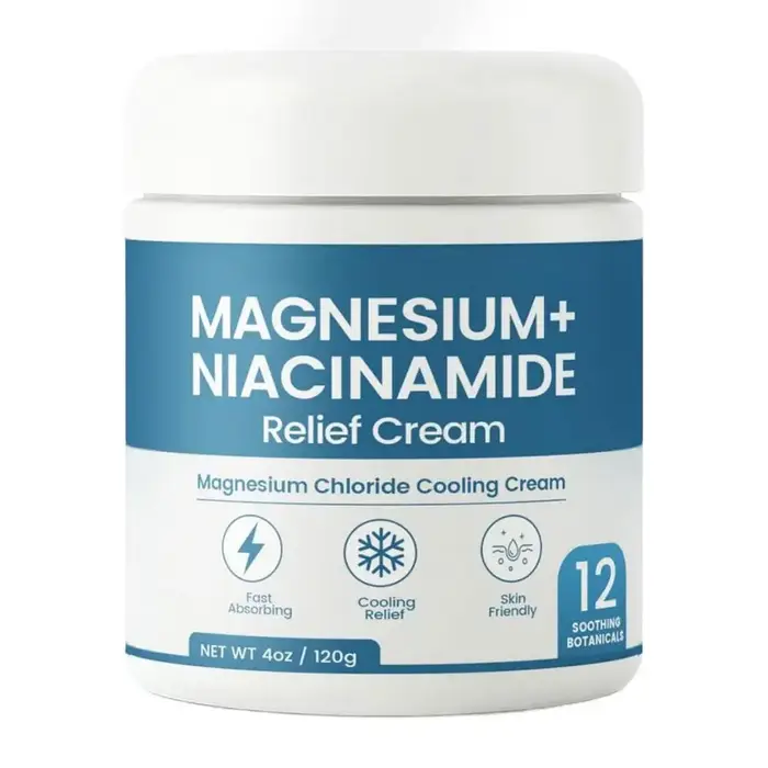 Crème au magnésium pour soulager les nerfs avec niacinamide, hydratante, réparatrice de la barrière cutanée pour les genoux, les articulations, les muscles, massage