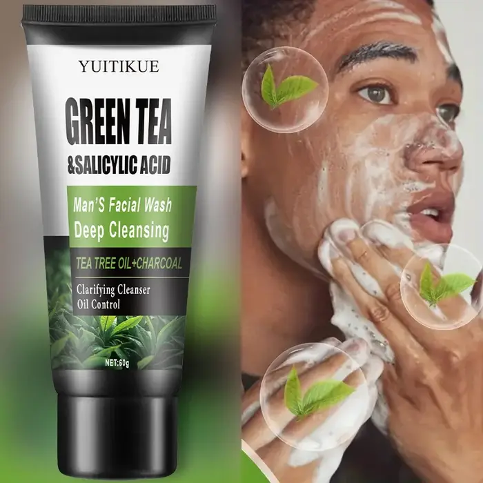 YUITIKUE Lavage du visage pour hommes 60g - Thé vert et acide salicylique, nettoyage en profondeur,