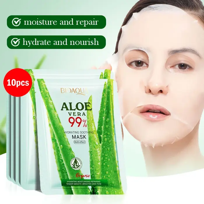 5/10 pièces BIOAQUA Aloe Vera masques faciaux hydratants peau apaisante blanchissant Anti-rides