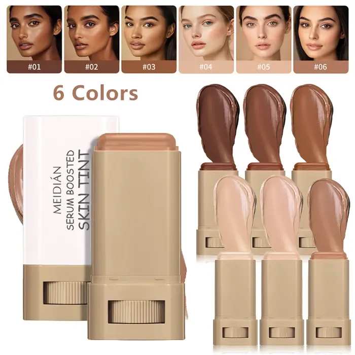 Stick de Teint Teinté 6 Couleurs – Texture Soyeuse Enrichie en Sérum – Couvrance Hydratante – Correcteur et Base