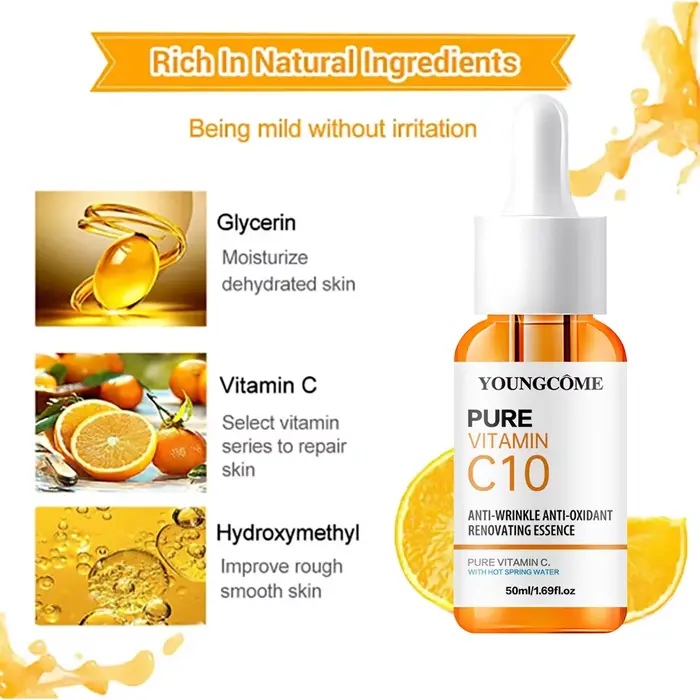 Vitamine C Essence pour le visage acide hyaluronique peau foncée éclaircir sérum estompe les ridules hydratant