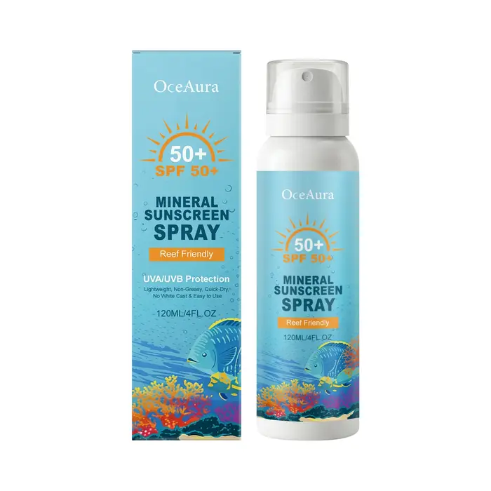 OceAura Spray solaire SPF 50, protection solaire anti-UV, non gras, non parfumé, séchage rapide, crè