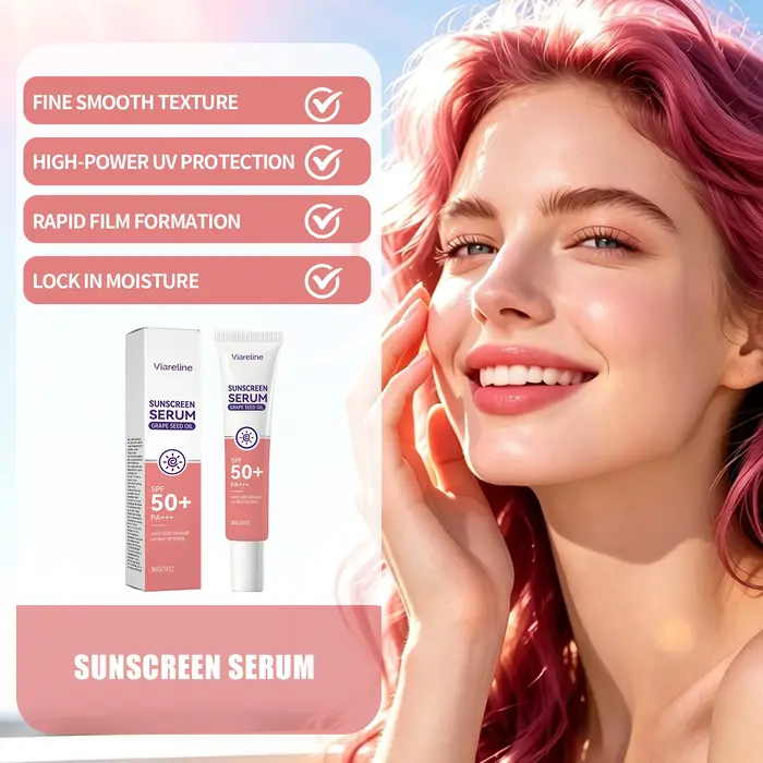 Sérum solaire SPF 50 à l'huile de pépins de raisin PA+++ Protection UV visage Anti-dommages solaires Sérum hydratant léger Essence écran solaire