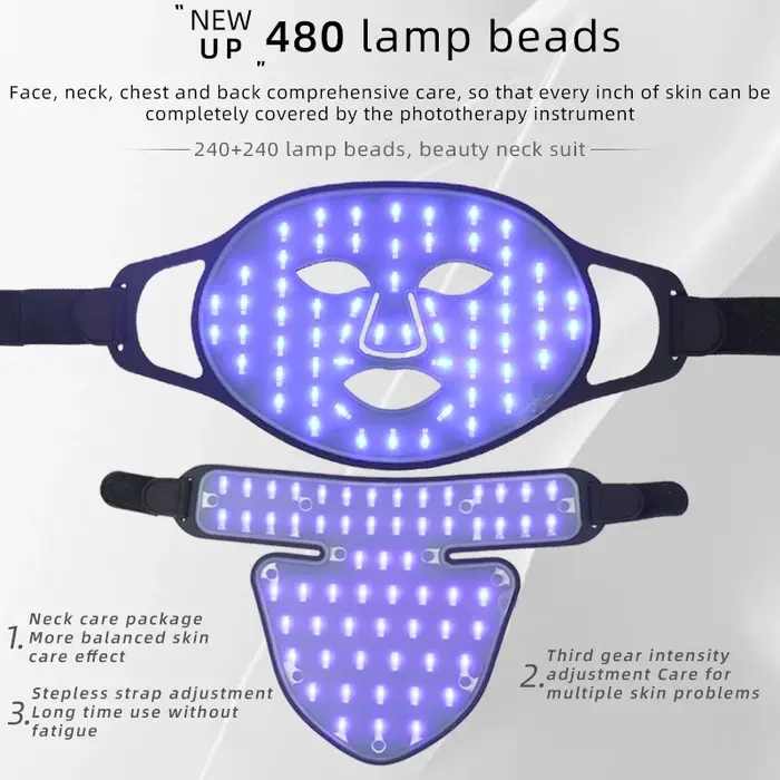 Masque facial à LED 4 couleurs avec cou