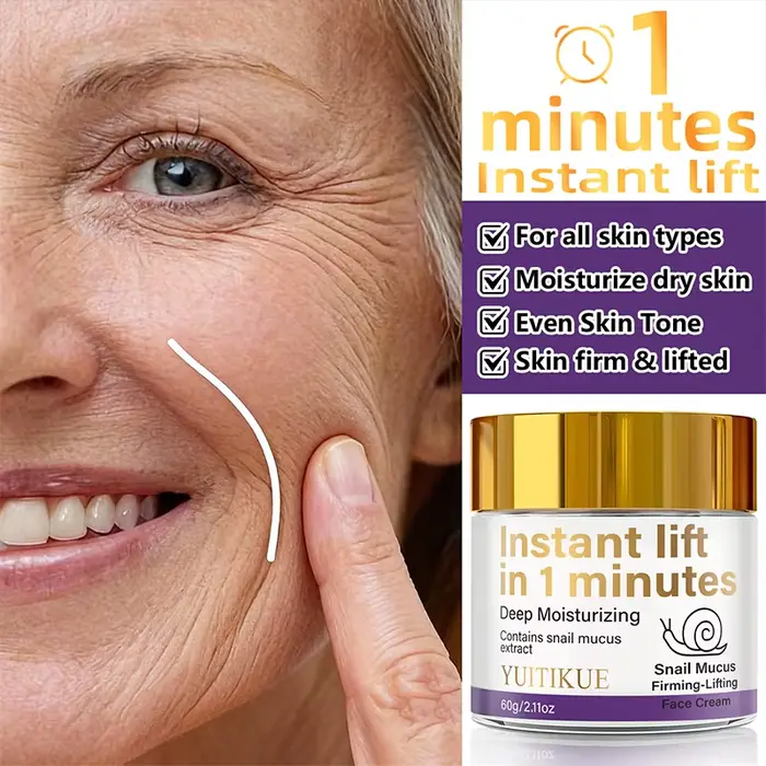 Crème Visage au Mucus d'Escargot YUITIKUE 60g Hydratation Profonde Effet Lifting Instantané en 1 Minute Soin Raffermissant et Liftant pour un Teint Éclatant