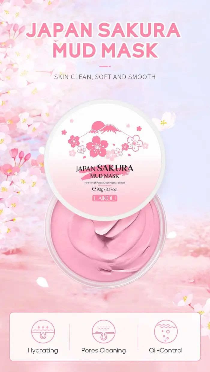 Masque à l'argile de cerisier LAIKOU 25g/90g Nettoyage en profondeur Contrôle du sébum Élimination des points noirs Hydratant Éclaircissant Soin de la peau du visage
