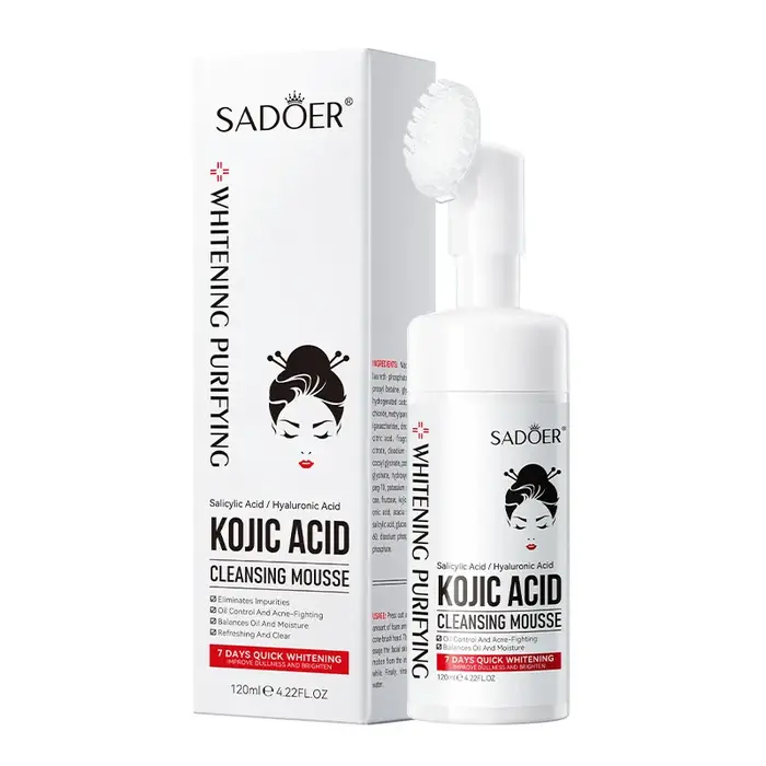 SADOER Mousse Nettoyante Visage Éclaircissante à l'Acide Kojique Hydratante Nettoyage en Profondeur Anti-âge