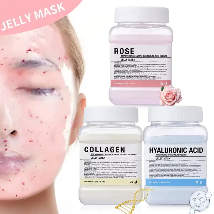 Masque facial en poudre de gelée à l'acide hyaluronique/à la rose/au collagène - Hydratant